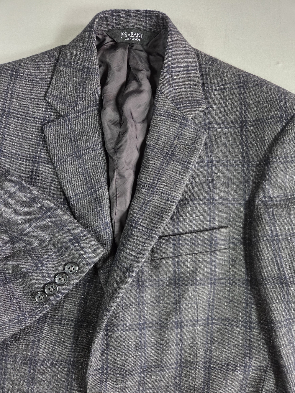 Jos. A. Bank Men’s Gray Plaid Linen Wool Silk Blazer Size 37R